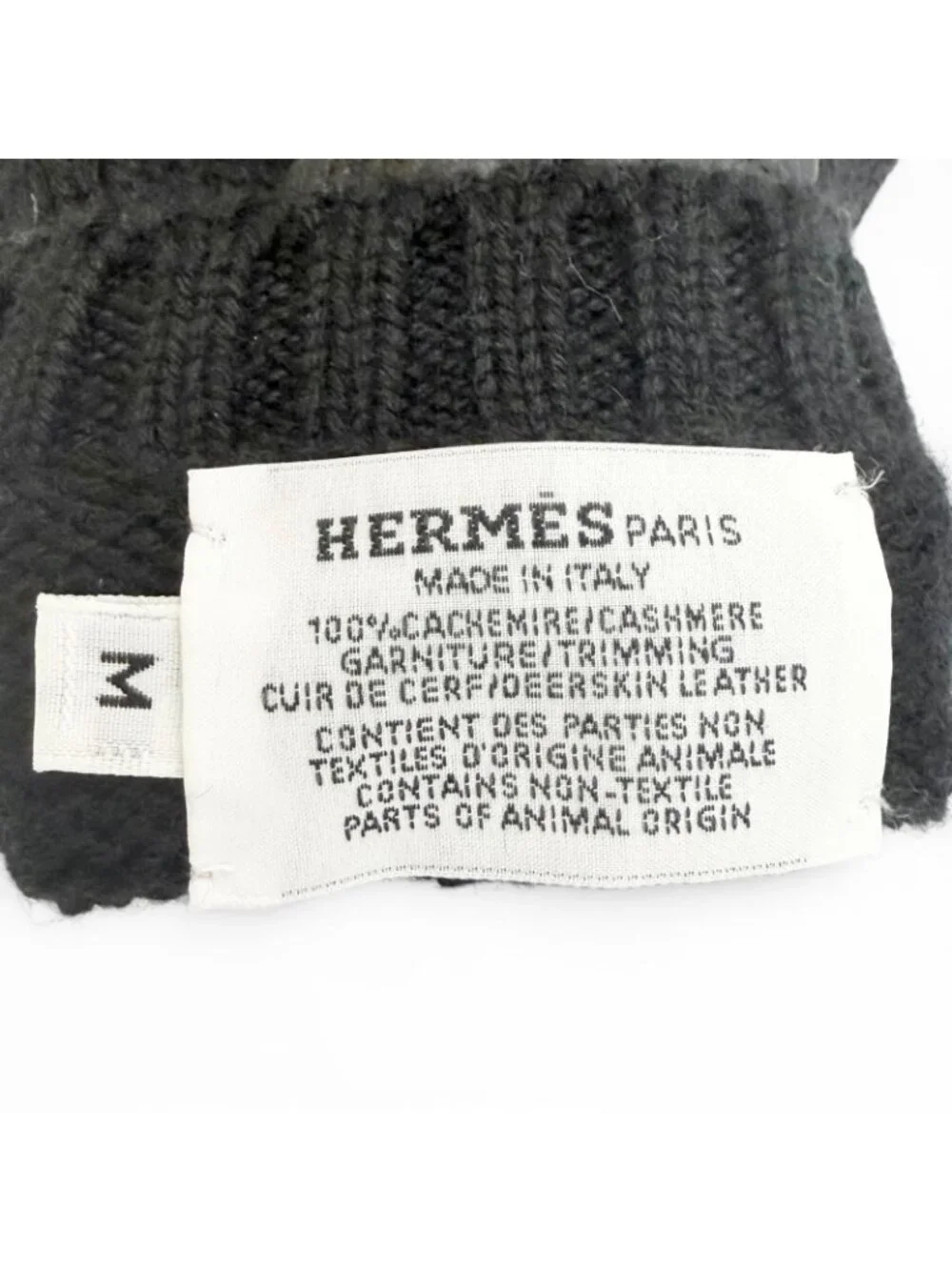 Hermes Lionel Cashmere 100% Series Button Deerskin Leather Knit Gloves Mittens